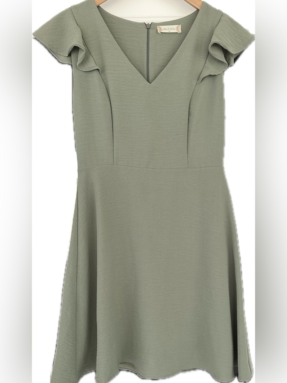 Altar'd State Sage Green V-Neck Flutter Sleeve Mini Dress - Picture 1 of 5
